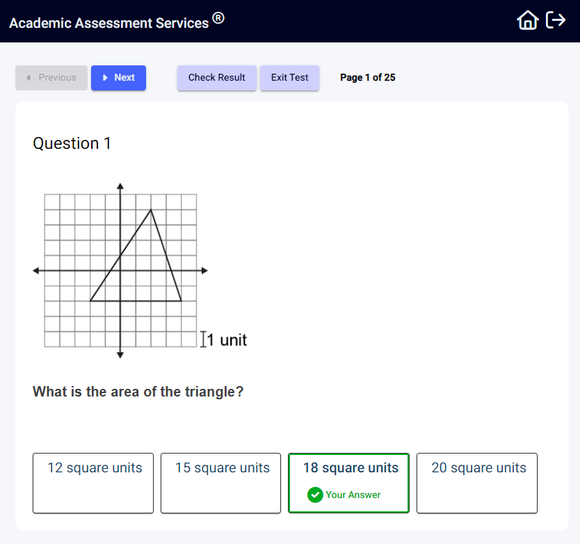 Screenshot of a Maths test question